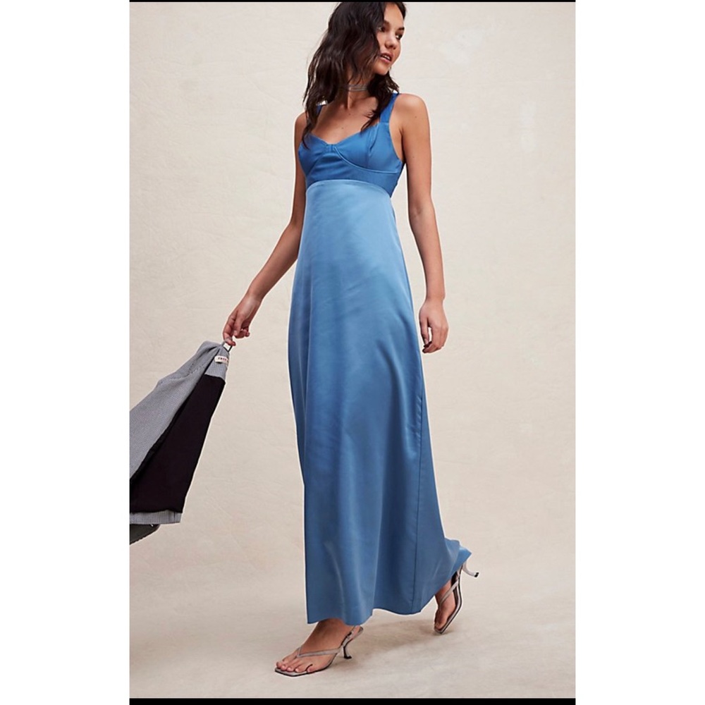 Free People Blue Satin Maxi Dress